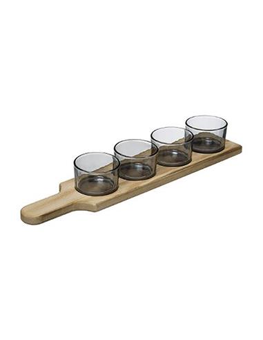 Μπωλ γυαλ.Χ4 σε σεσουλα bamboo 45εκ.