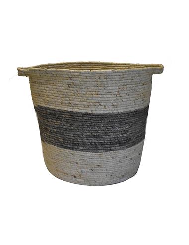Καλάθι συνθ.raffia εκρού με γκρι 45Χ45