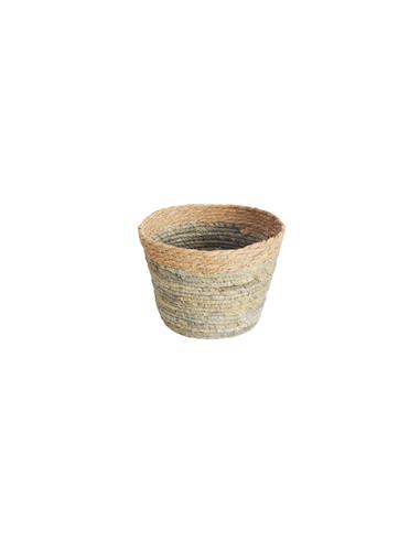 Καλάθι ψάθινο πράσινο/φυσικό Φ23Χ18cm