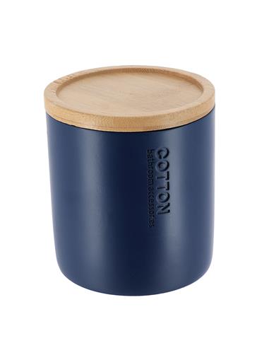 Δοχείο polyresin μπλε  με καπάκι bamboo