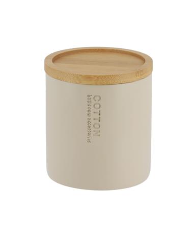 Δοχείο polyresin εκρού με καπάκι bamboo