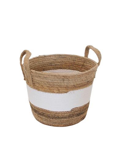 Καλάθι  ψάθινο λευκή φάσα Φ27Η21/30cm