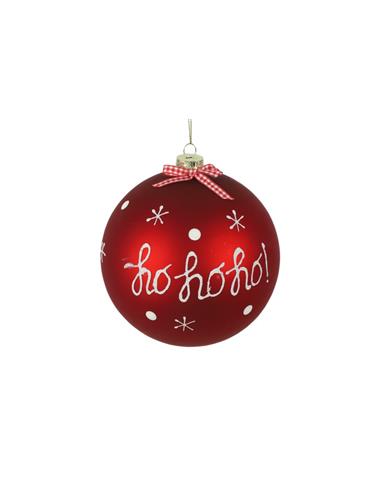 Μπάλα γυαλινη κόκκινη HO HO HO Φ12cm