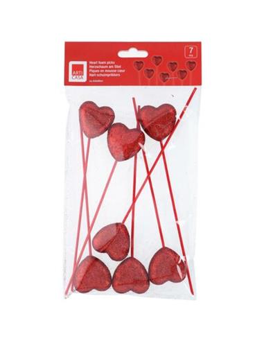 Καρδιές κόκκινες σε stick set7pcs/H20cm