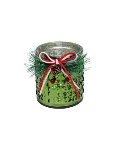 Κηροπήγιο πράσινο xmas γυαλ. με κερί 8Χ9
