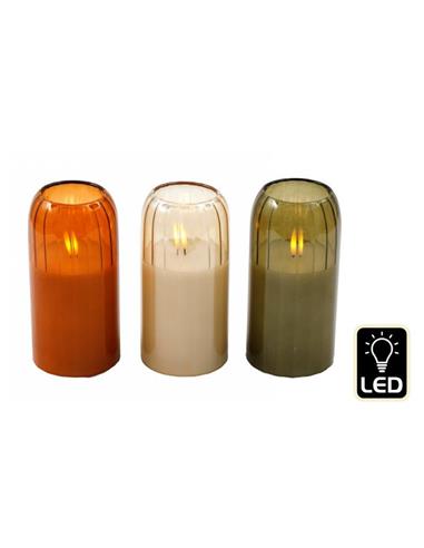 Κηροπήγιο γυαλ.με κερί LED 3χρ. 7,5Χ12,5