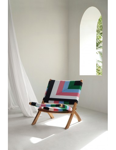 Πολυθρόνα Teak wood/Ροζ μπλε πλέξη...