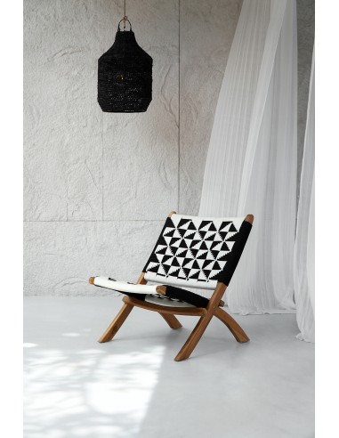 Πολυθρόνα Teak wood/μαύρη άσπρη πλέξη...