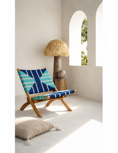 Πολυθρόνα Teak wood/μπλε πλέξη...