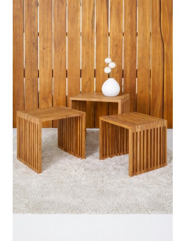 Tραπεζia βοηθ. "LINEA" σετ3 Τeak wood...