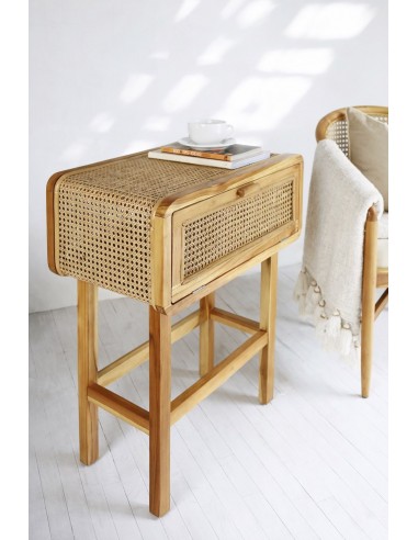 Κομοδίνο Teak/ Rattan 65x38x73 cm