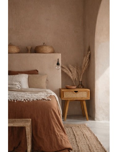 Κομοδίνο Teak/ Rattan 46x38x58 cm