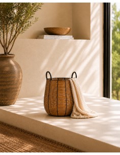 Καλάθι τεχνητό rattan Φ33Η35cm 2